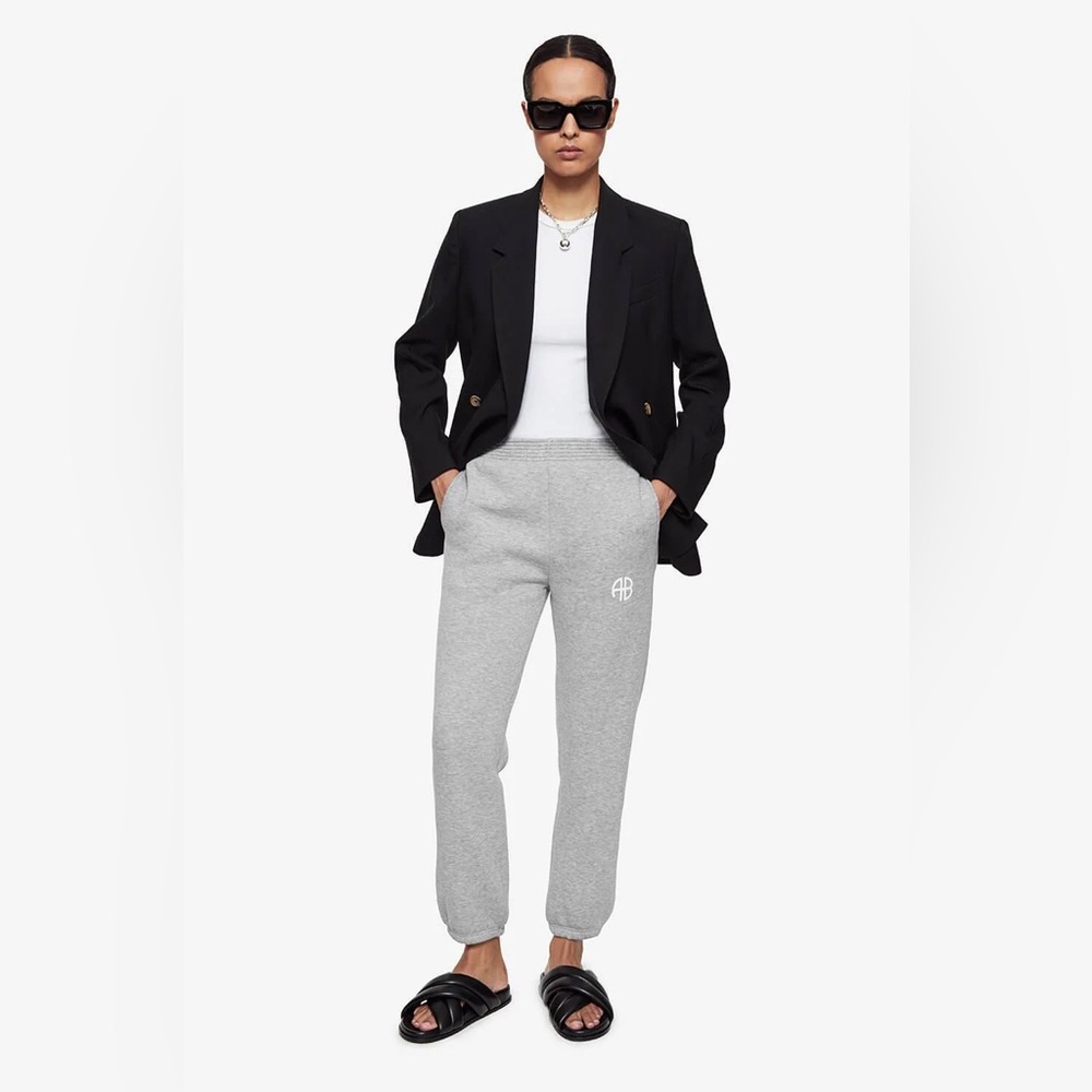 NWT Anine Bing Sport Evan Jogger Pants Cotton Fleece Grey Melange Size L
